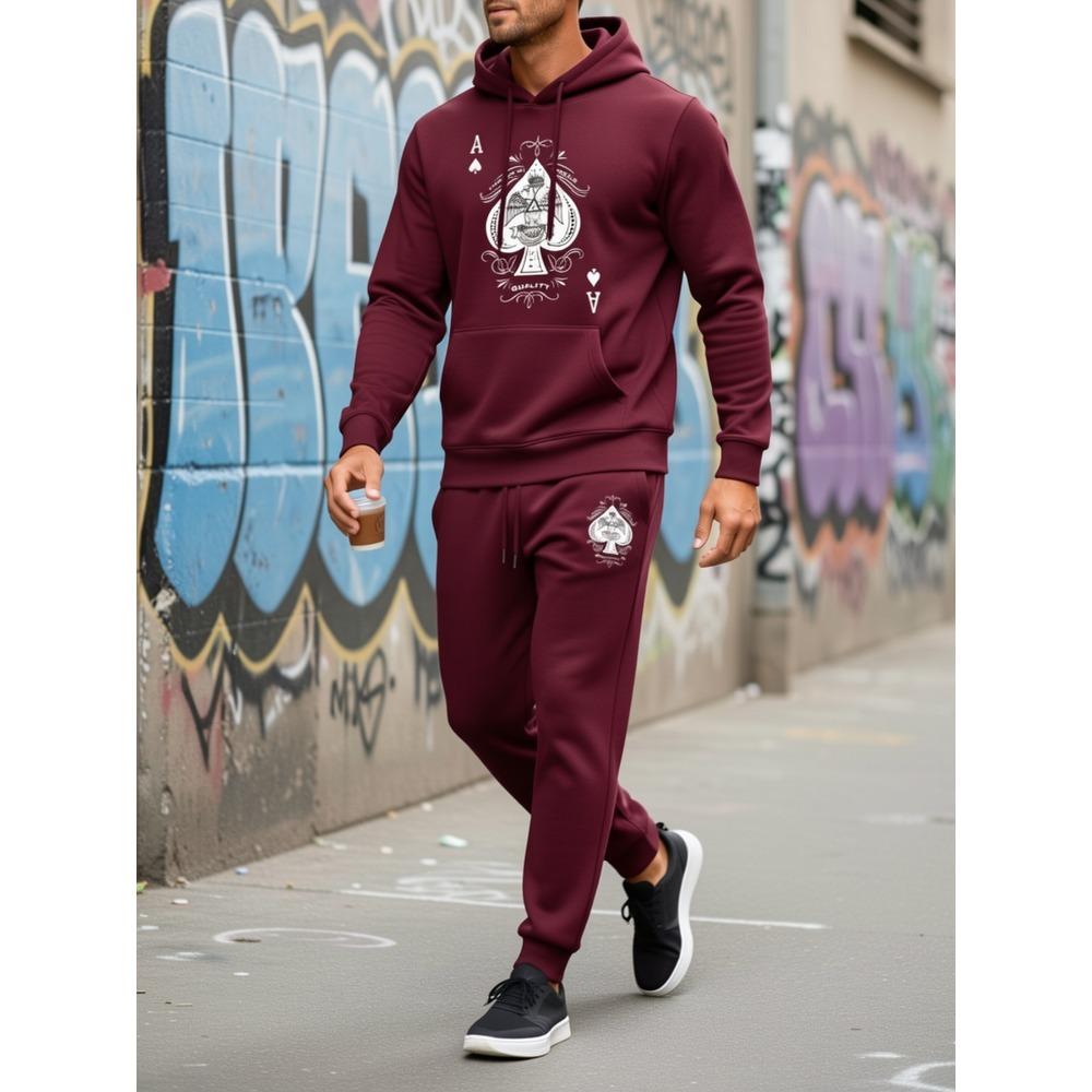 Fashionable Spade Print Hooded Sweatshirt Sports Pants Set Sports and Leisure Set Multifunctional Street Style Two Piece Set