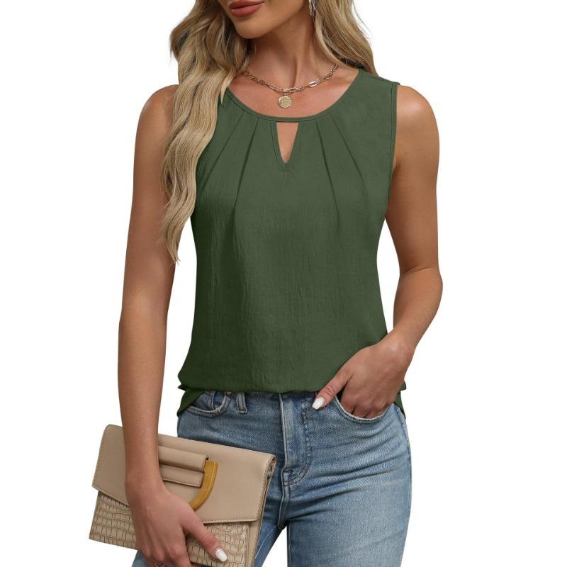 Summer Pleated T-shirt Chiffon Hollow Sleeveless Top