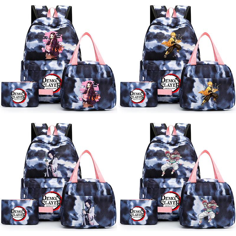 3Pcs/set Anime Demon Slayer Printed Backpack with Lunch bag Pencil Case for Teenager Bookbag Girl Boy Travel Bag Gift