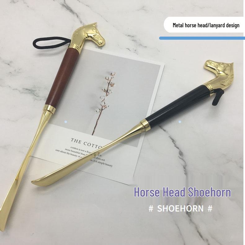 

Metal Shoehorn with Lanyard: 32 cm Horse Head Long Handle for Easy Shoe Lifting Horse Head Shoehorn (Black Wood)