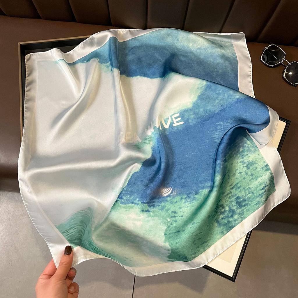 Luxury Satin Imitation Print Silk Scarf Square Women Neck Scarves Wrap Headkerchief Beach Hair Band Women's Bandana