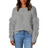 Women's Winter Loose Diamond Tassel Solid Color Pullover Round Neck Knitted Sweater