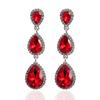 Korean Style Festive Red Teardrop Tassel Earrings with Rhinestones