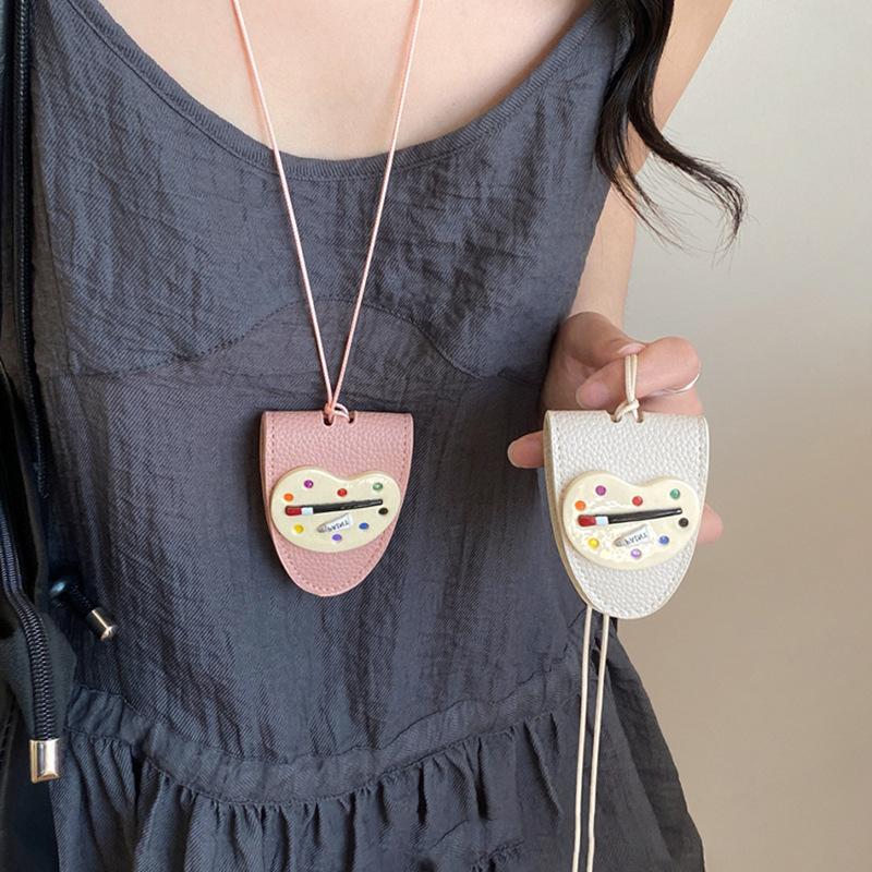 Leather artboard neck long earphone bag going out portable anti-lost necklace niche design fashionable versatile items