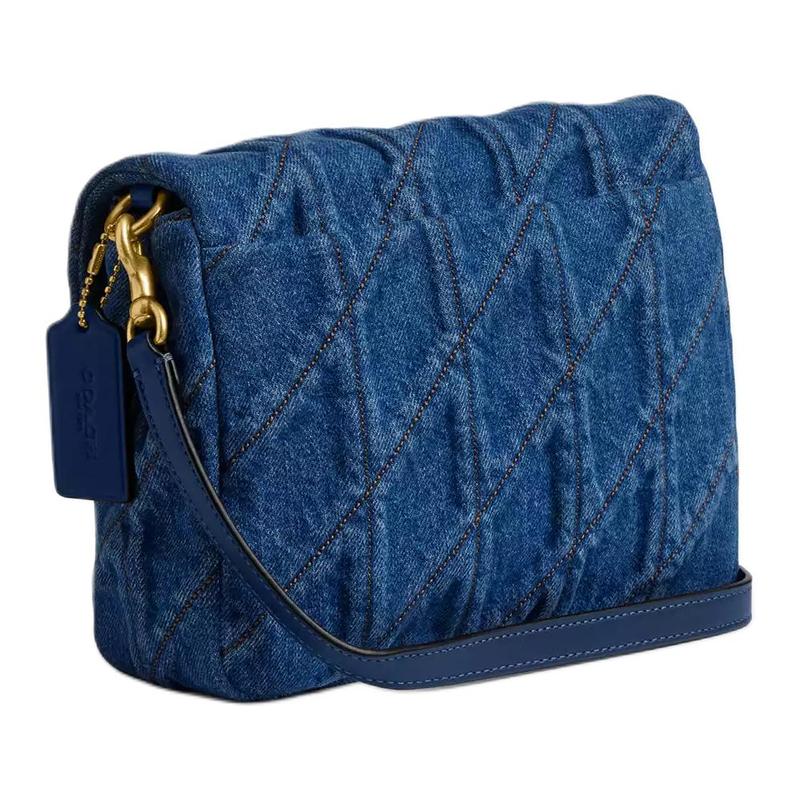 Coach Tabby 20 Times Square Gewatteerde Logo Denim Schoudertas Klein Dames Messing met Donkerblauw