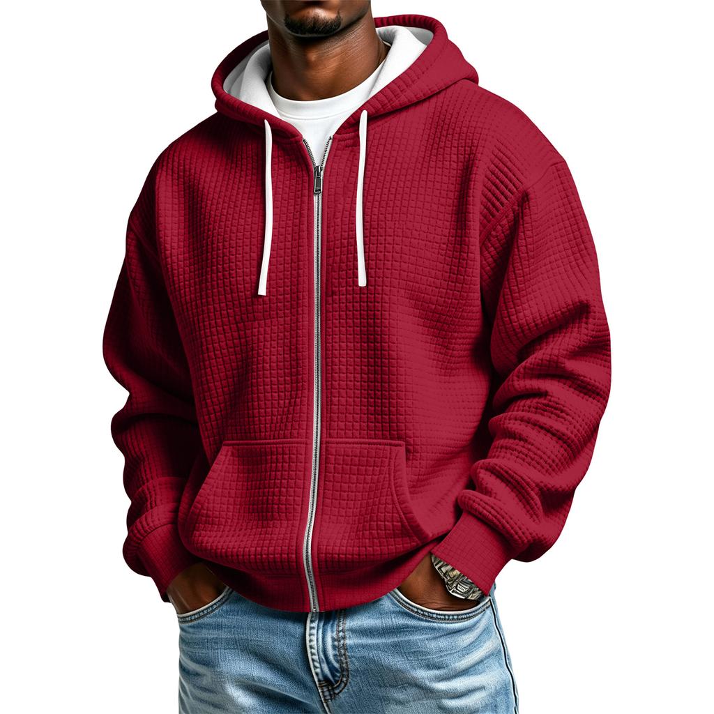 Men's Knit Zip-Up Hoodie Casual Color Hooded Sweatshirt for Winter