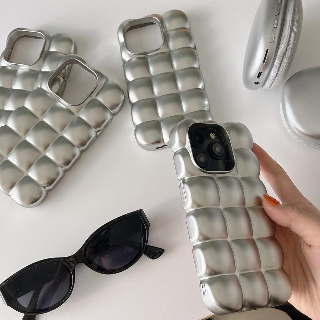 Matte silver bubble case, suitable for iPhone15 Apple 16Pro max mobile phone case, new 13/12 premium sense