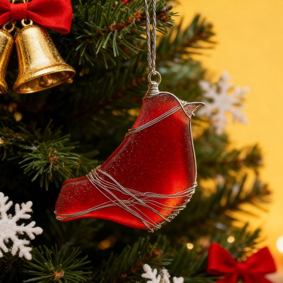 Ozdoba ptáčka z mořského skla Ručně vyráběné umění z mořského skla ve tvaru ptáčka Vánoční ozdoba na stromeček Řemesla z oceánské pláže pro milovníky ptáků