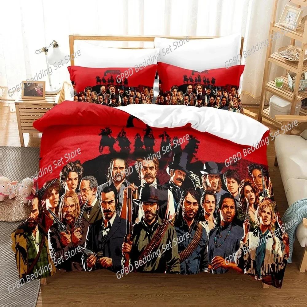 Set Biancheria da Letto Gioco Red Dead Redemption Stampato 3D Adatto per Camera da Letto Set Copripiumino Con Federe Tessili per la Casa per Bambini