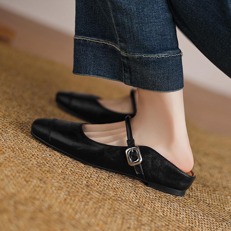 Fashion Shoes Low Woman's Slippers Slides Square Toe 2025 Soft Cover Hoof Heels Rome Fabric Casual Rubber PU Leisure Shoes Woman 2025 Lo