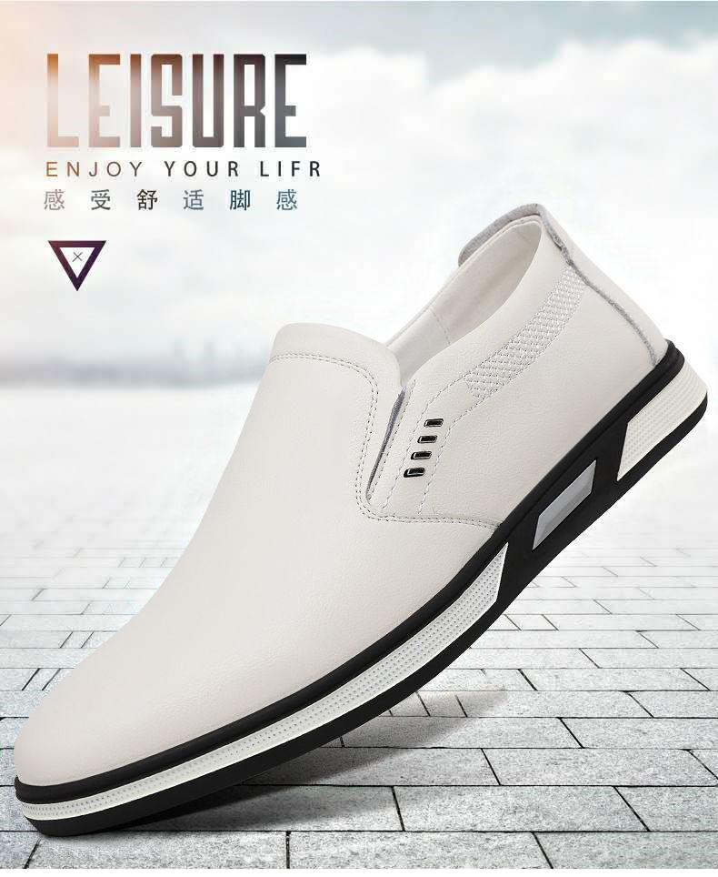 2025 Autumn New Men's Daily Casual Leather Shoes Men's Leather Breathable White Leather Shoes Driving Doudou Shoes 3068