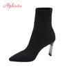 Fashion Aphixta Metal Blade Heels Socks Boots Women Stretch Fabric Elastic Stilettos Heel Pointed Toe Ankle Boots Shoes Woman Boats