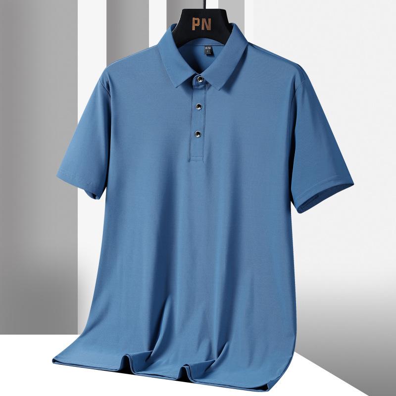 Ice Silk Polo Shirt Men's Short Sleeve Large Thin T-shirt Cool Relaxed Polo Neck Half Sleeve T-shirt Solid Color Shirt