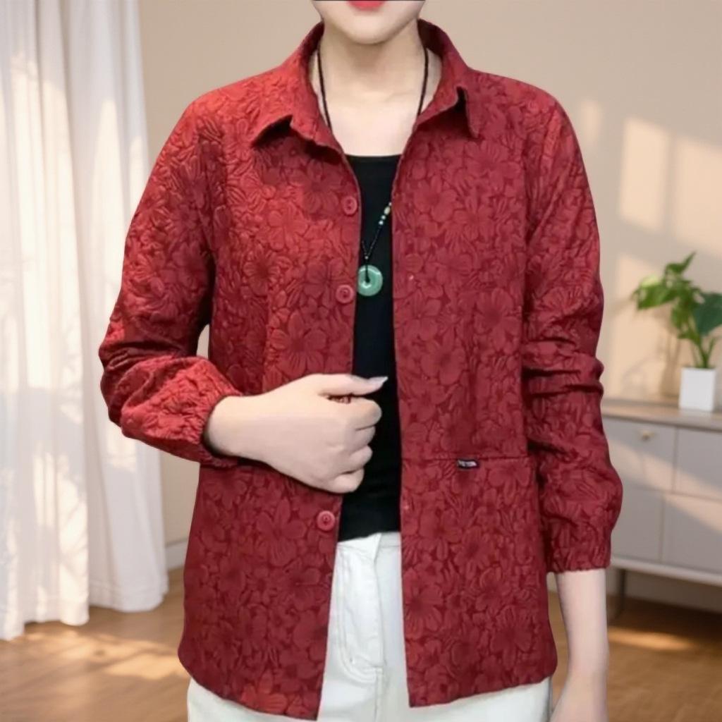 

Stylish Jacquard Lapel Jacket for Middle-Aged and Elderly Women - Long-Sleeved, Solid Color, Plus Size, Spring & Autumn Wear 4XL