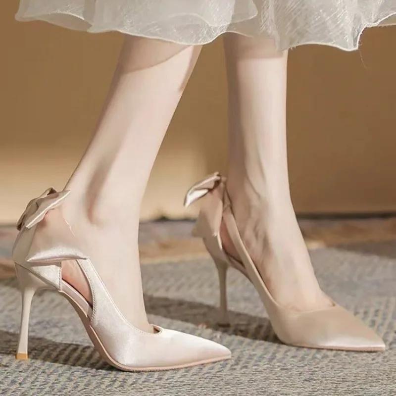Fashion 2025New White Women Thin Heel Hollow Sandals Butterfly Pointed Toe High Heels Pumps  Drees Shoes Wedding Shoes