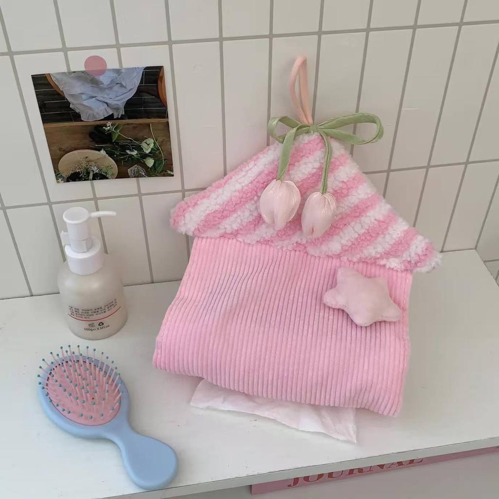 Creative Tissue Box Hanging Tissue Bag Small House Cute Fabricpaper Storage Bag Bathroom Napkin Holder Car Tissue Hanging Bag