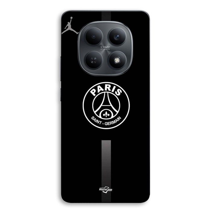 Coque de téléphone - MANIACASE - Xiaomi Redmi Note 15 5G - Silicone TPU - PSG logo Jordan - Gris fond noir