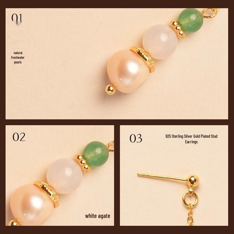Women's Summer Style Fresh Pearl Earrings, High-End Hanfu Accessories, 925 Sterling Silver