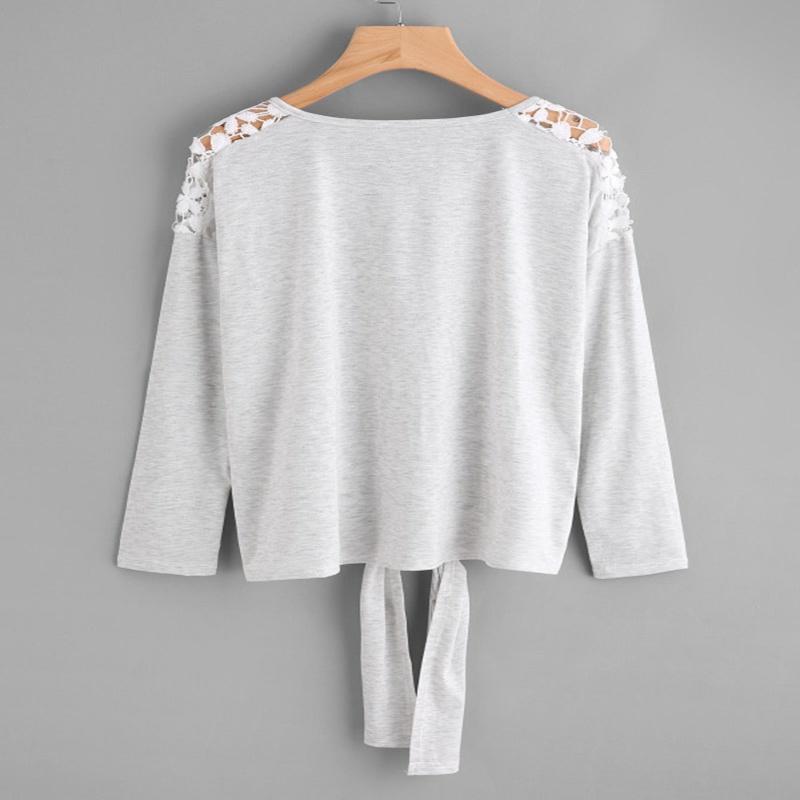 Timeless Design Cotton And Polyester Womens Lace Stitching Round Neck Top