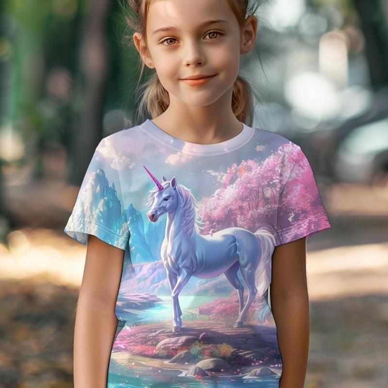 Children's Clothing Girl T-Shirt Short Sleeve 3D Cartoon Print Kids Summer Clothes Casual Kawaii Round Neck Girl Clothes Tops