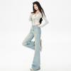 Spring new elastic flared pants Korean Spice Girls retro style women's jeans light blue trousers