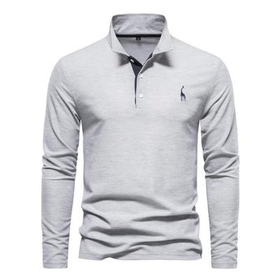 Einfarbiges langärmeliges Poloshirt für Herren aus Baumwolle, modisches, lässiges Poloshirt mit Rehkitz-Stickerei