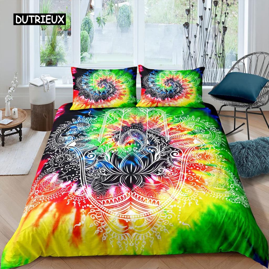 Indian Hand Hamsa Duvet Cover Polyester Galaxy Bedding Set Boho Chic Style Comforter Cover for Teen Adult Double Queen King Size
