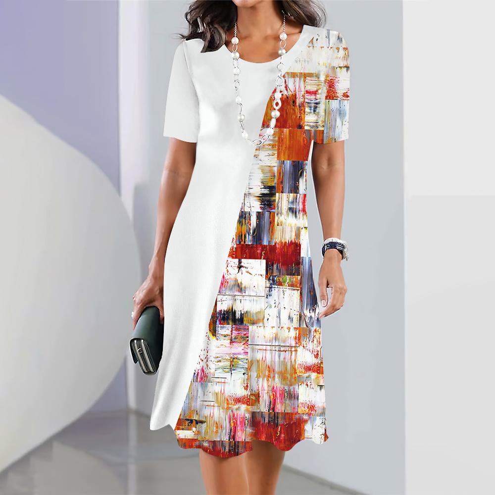2025 New Women's Dresses Butterfly Flower Print Elegant Dresses Female Summer Daily Casual Short Sleeved Dress