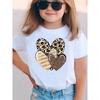 Tailles européennes Mode d'été T-shirt à manches courtes pour filles avec imprimé léopard et design en forme de cœur, Décontracté et polyvalent
