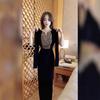 2024 Sequin Waist-Hugging Velvet Dress - Round Neck, Long Sleeve, Elegant Style for Women