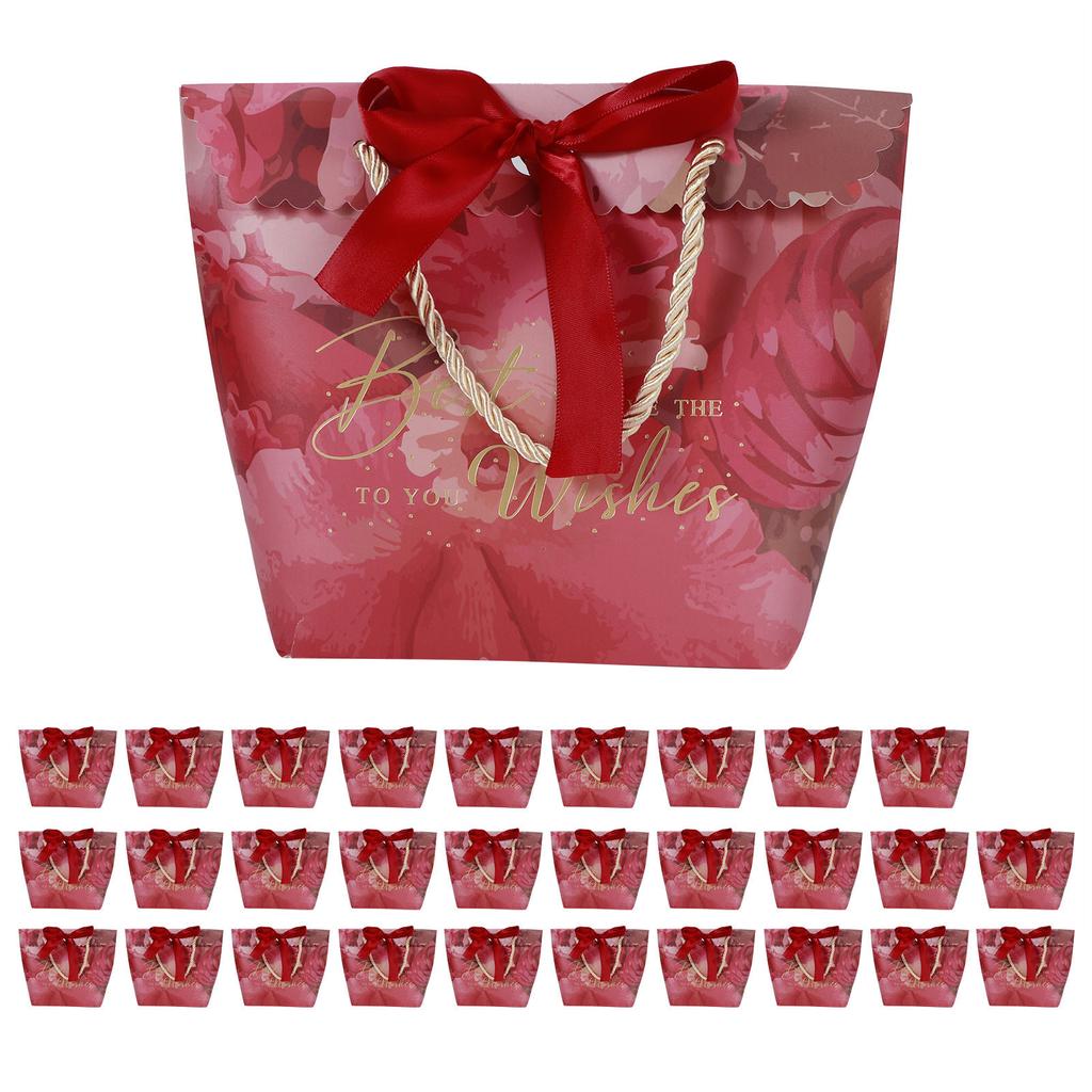 30PCS Portable Small Candy Bag Box for Gift Decoration Event Party Supplies Wedding Favours(Retro Red (Wine Red Ribbon