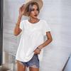Summer Women's Loose Casual T-Shirt, European American Style Lace Crew Neck Flounce Sleeve Jacquard Dot Lace Trim Top