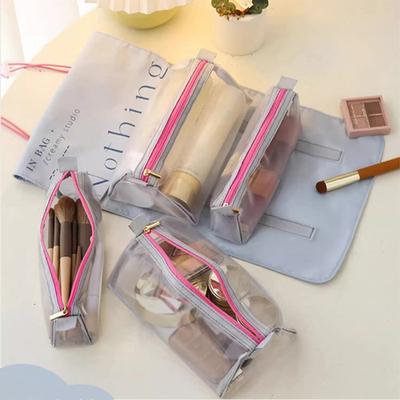 Trousse de toilette pliable enroulable, trousse de maquillage, organiseur de cosmétiques, 4 compartiments, grande capacité, fermeture éclair, pochette de voyage résistante à l'eau
