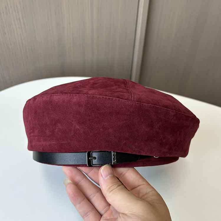 Ankora Red Belt Buckle Beret Female Literary And Retro Temperament Painter Hat Suede Face Small Bud Hat