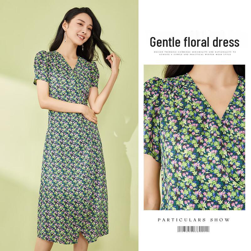 Shetu Women's Fresh Floral Chiffon Midi Dress