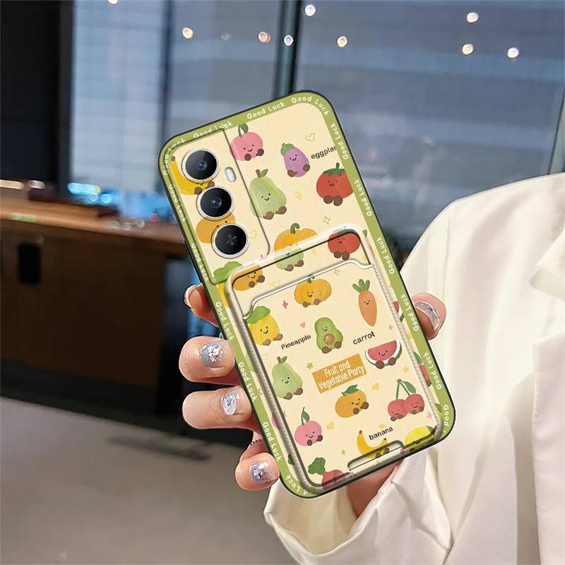 Cartoon Cute Phone Case For Realme C65 TPU Card Slot Graffiti Full Wrap Anti-dust Back Cover Silicone Card Bag Soft Case