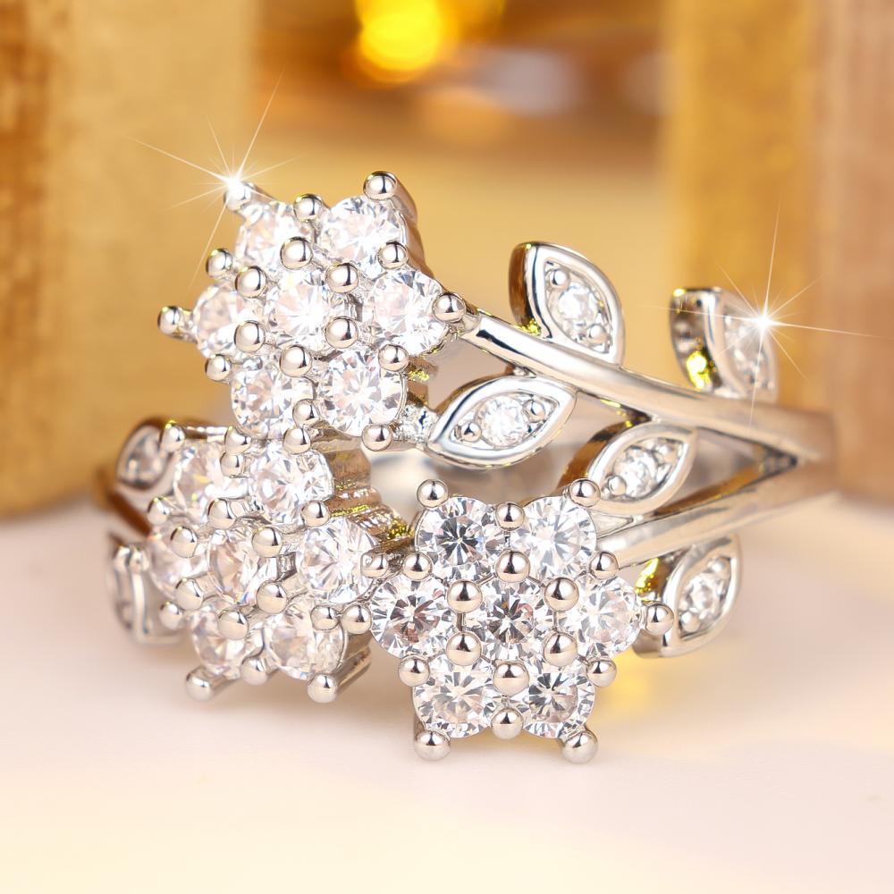 Exquisite Silver Color Flower Cluster CZ Ring for Women Wedding Anniversary