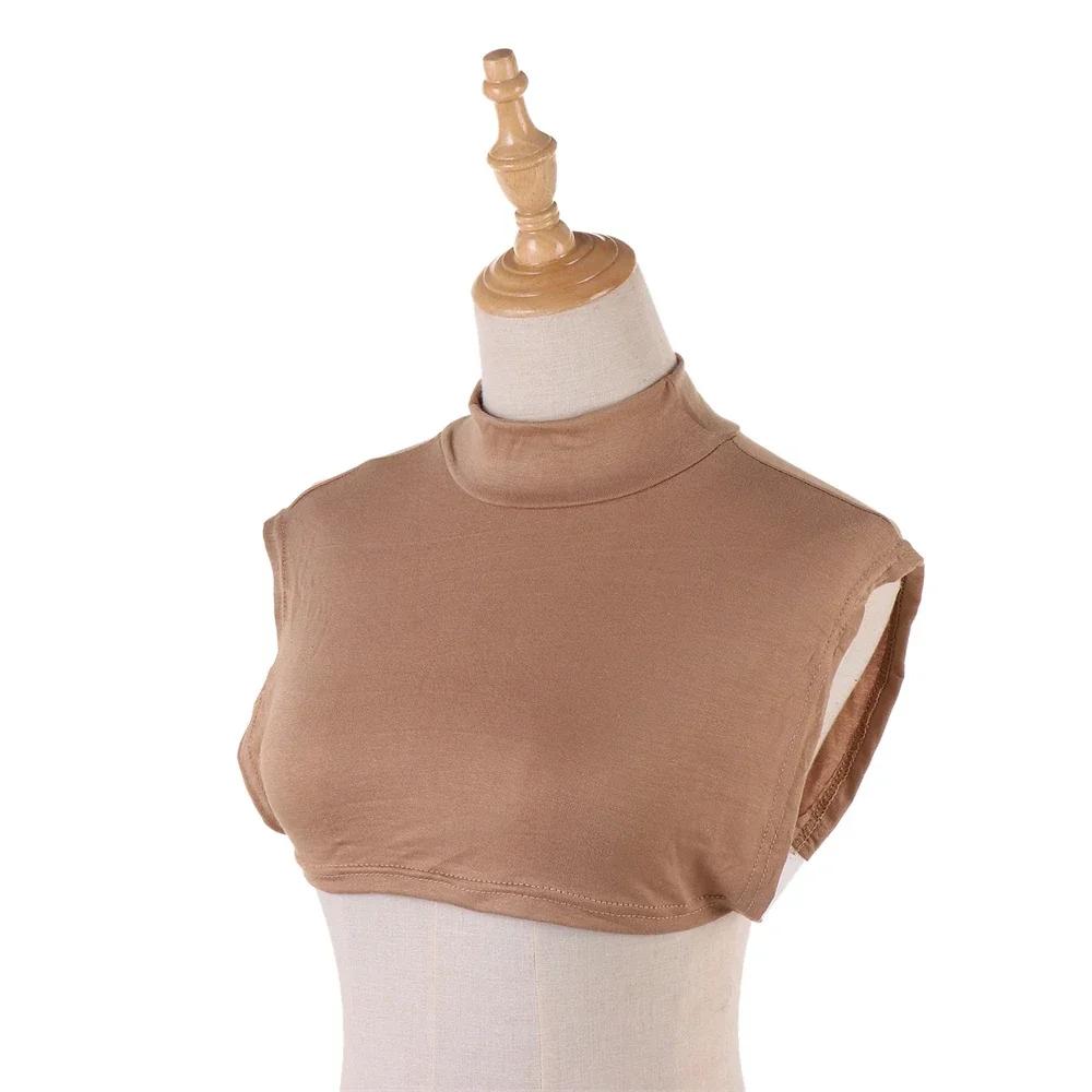New Womens Muslim Modal Fake False Collar Islamic Hijab Extensions Turtleneck High Neck Cover Warmer Bright Solid Color Half Top