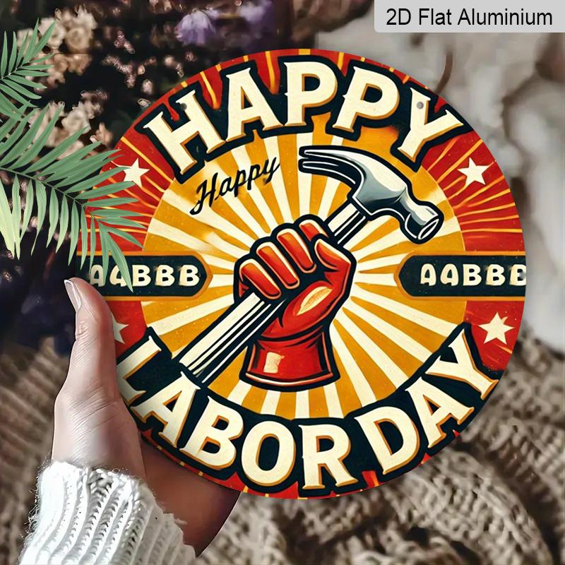 2D Flat - 7.87X7.87 Inch Metal Wall Art for Labor for Unions - "Ode to Labor" Featuring a Red Hammer And Workers' Fist Emblem, Perfect for May Day Or