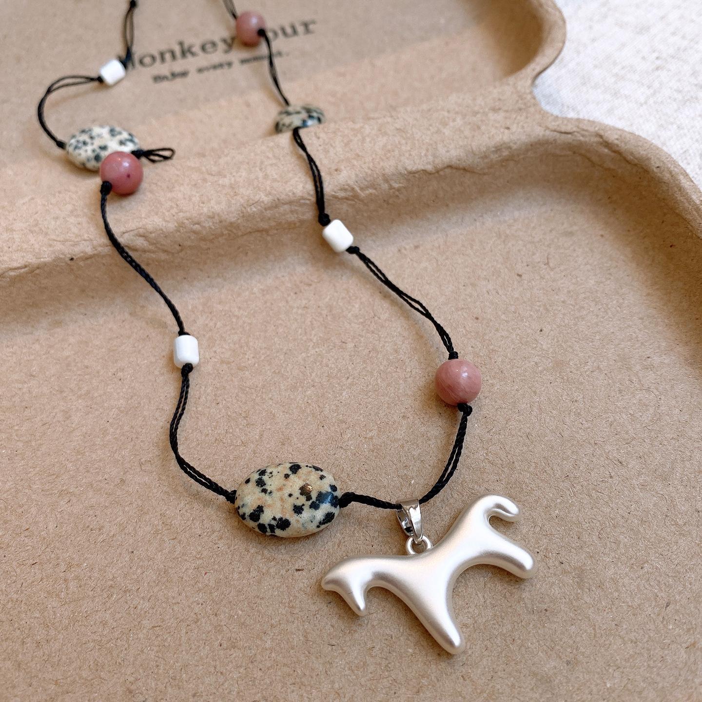 Ethnic style stone beaded natal year pony necklace fashion personalized sweater chain necklace
