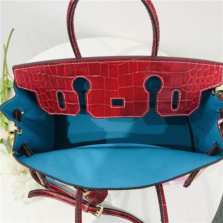2021 Neue Platin-Tasche bordeauxrotes Krokodilmuster mit bemaltem Giraffenmuster Rindsleder erste Schicht tragbar Schultertasche Umhängetasche