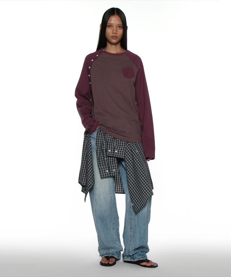 PARTIMENTO WOMEN Pwc Button-Up Pocket Raglan Tee_Redbean