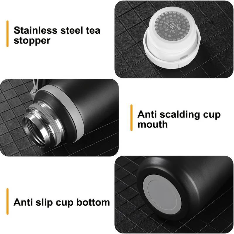Stainless Steel Insulated Bottle With Cup Lid Tea Infuser Portable Travel Thermos Mug With Strap Leakproof 600ml 800ml For Office Outdoor Use