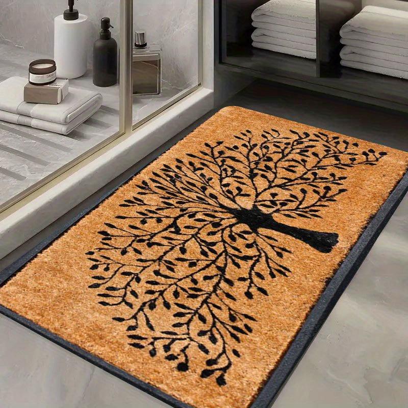 Black Tree of Life Design Welcome Doormat, Non Slip Absorbent Floor Mat for Outdoor Camping and Bathroom, Washable Home Decor