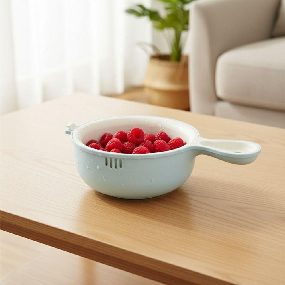 Modern Double-layer Fruit Washing Basket Space-saving Thickened Berry Cleaning Bowl Hanging with Handle Rice Basin Snack