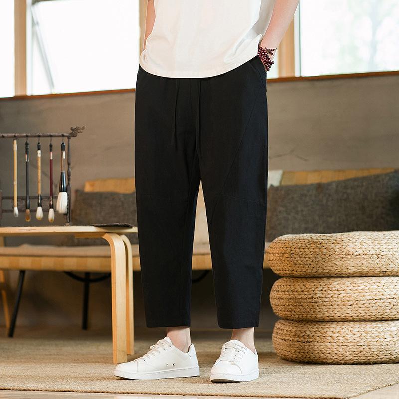 Summer new Chinese style men's trend cotton and linen nine-point pants bloomers radish pants Harlan pants conical pants