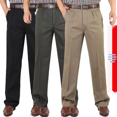 Pantalon Décontracté en Coton Plissé Double Taille Haute pour Homme - Grande Taille, Sans Repassage, pour l'Automne et l'Hiver