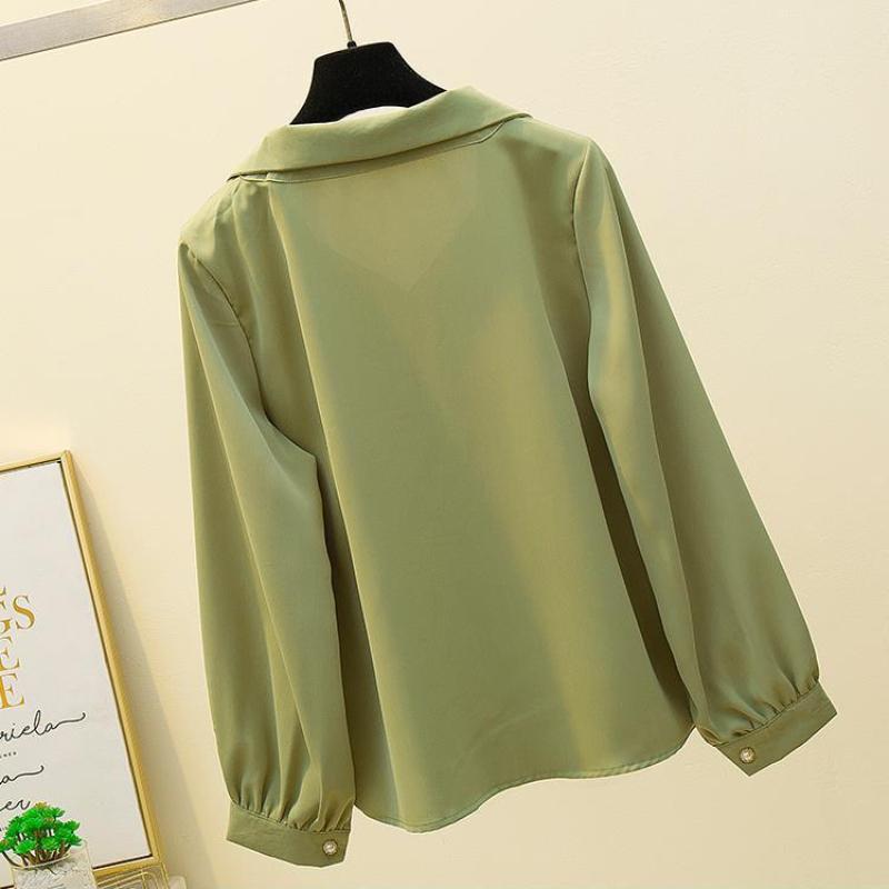 Long Sleeve Chiffon Big Size Tummy Covering Slim Ladies Shirt