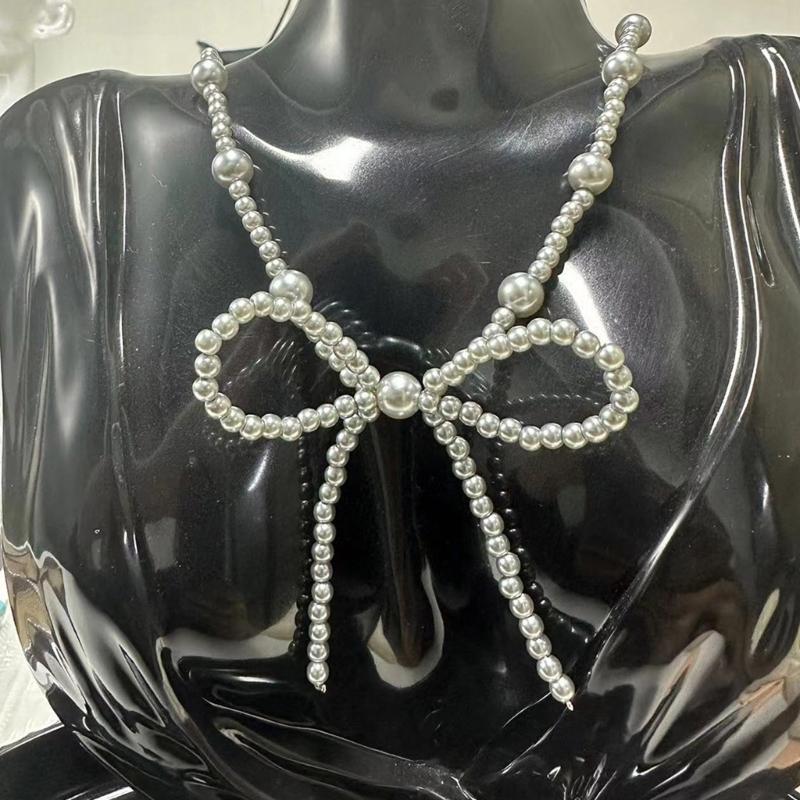 Practical Imitation Pearls Bowknot Necklace Western Styles Turquoise Jewelry for Women Cowgirl Fashion Accessory