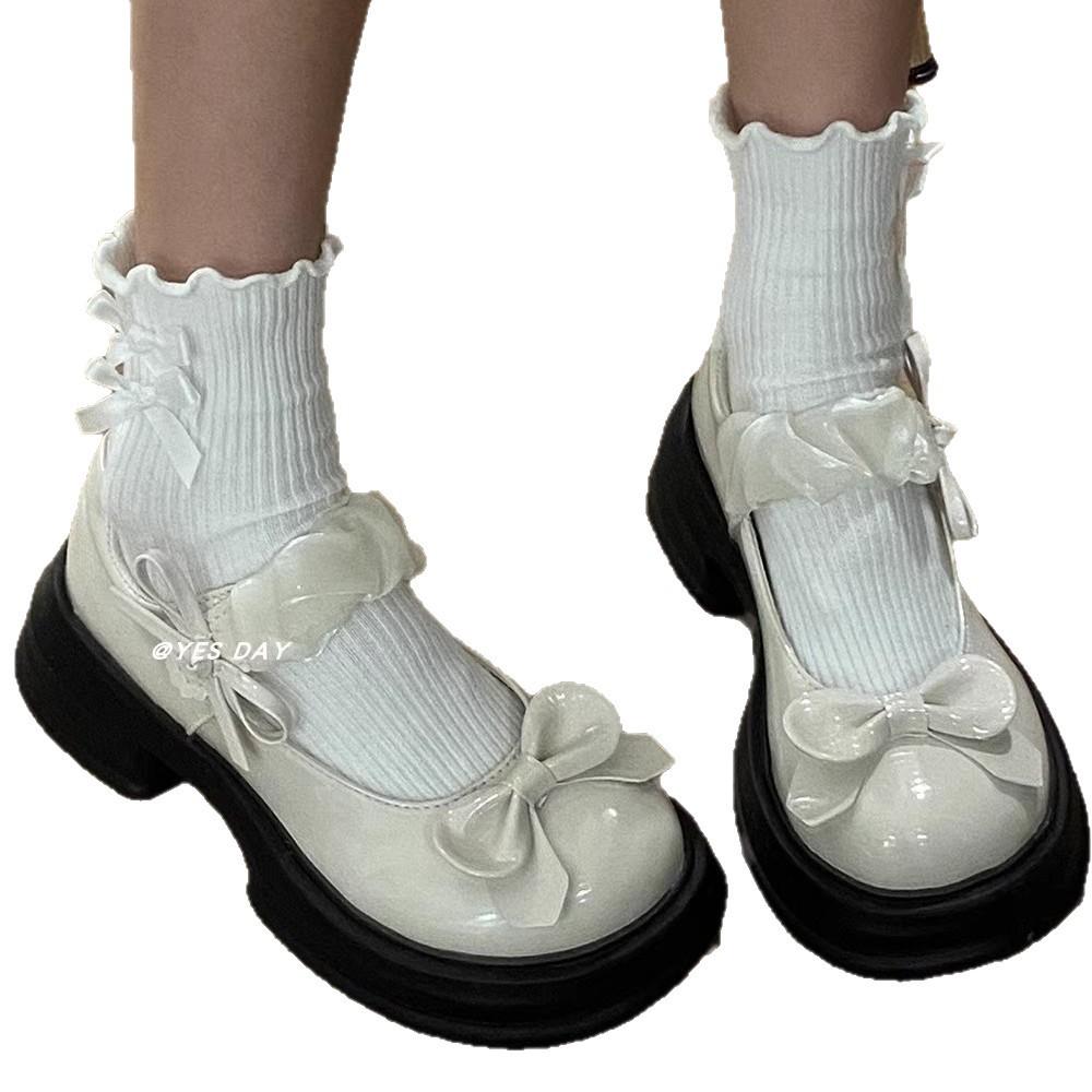 Fashion Shoes Oxfords Women's Black Flats Female Footwear British Style Bow-Knot Leather Retro Dress Preppy Butterfly PU Rome Hoof Heels